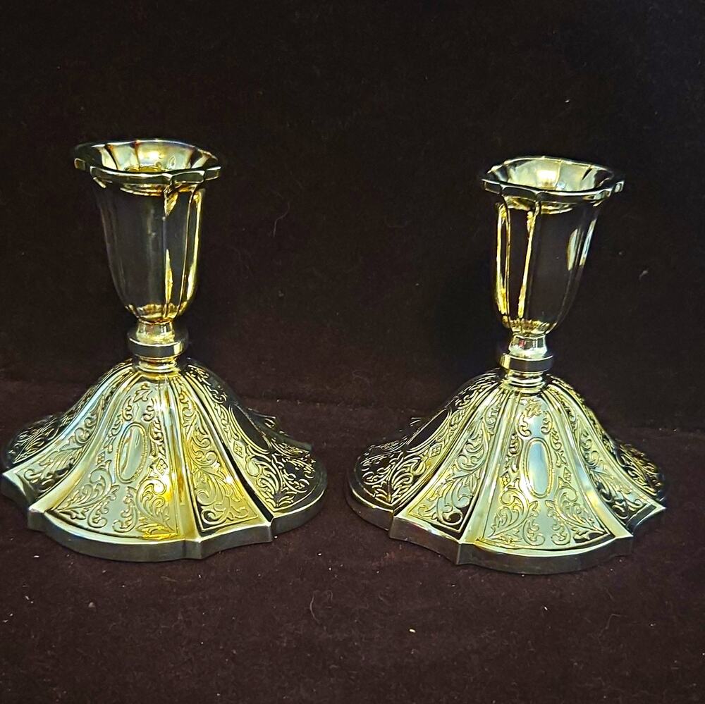 Vintage Towle Silversmiths 1690-1990 Tricennial Silverplate Candlesticks Pair 4"